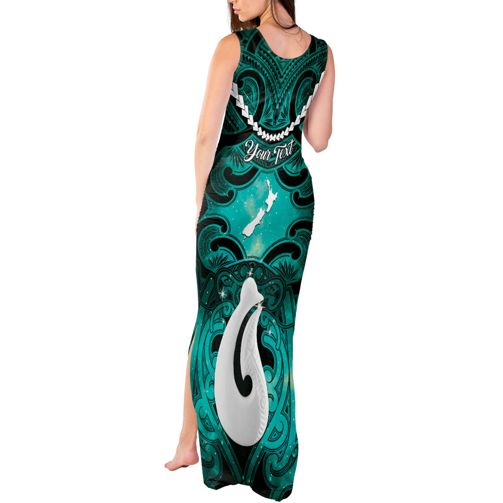 Personalised Maori Matariki Hei Matau Turquoise Tank Maxi Dress Maori Kowhaiwhai Pattern Galaxy LT01 - Polynesian Pride
