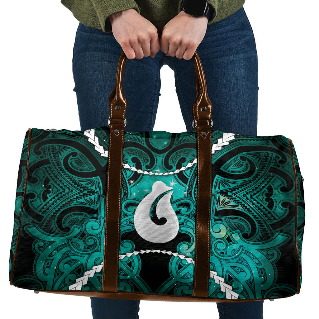 Maori Matariki Hei Matau Turquoise Travel Bag Maori Kowhaiwhai Pattern Galaxy