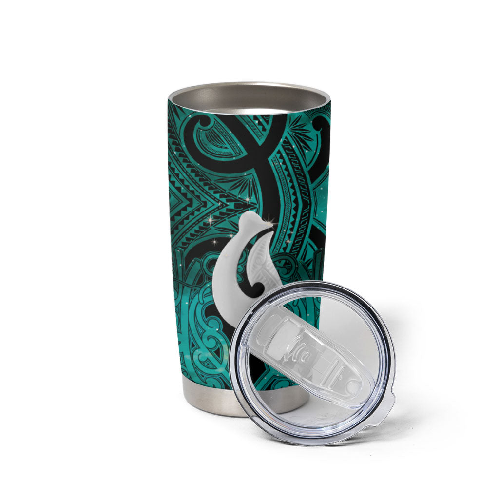 Personalised Maori Matariki Hei Matau Turquoise Tumbler Cup Maori Kowhaiwhai Pattern Galaxy LT01 - Polynesian Pride