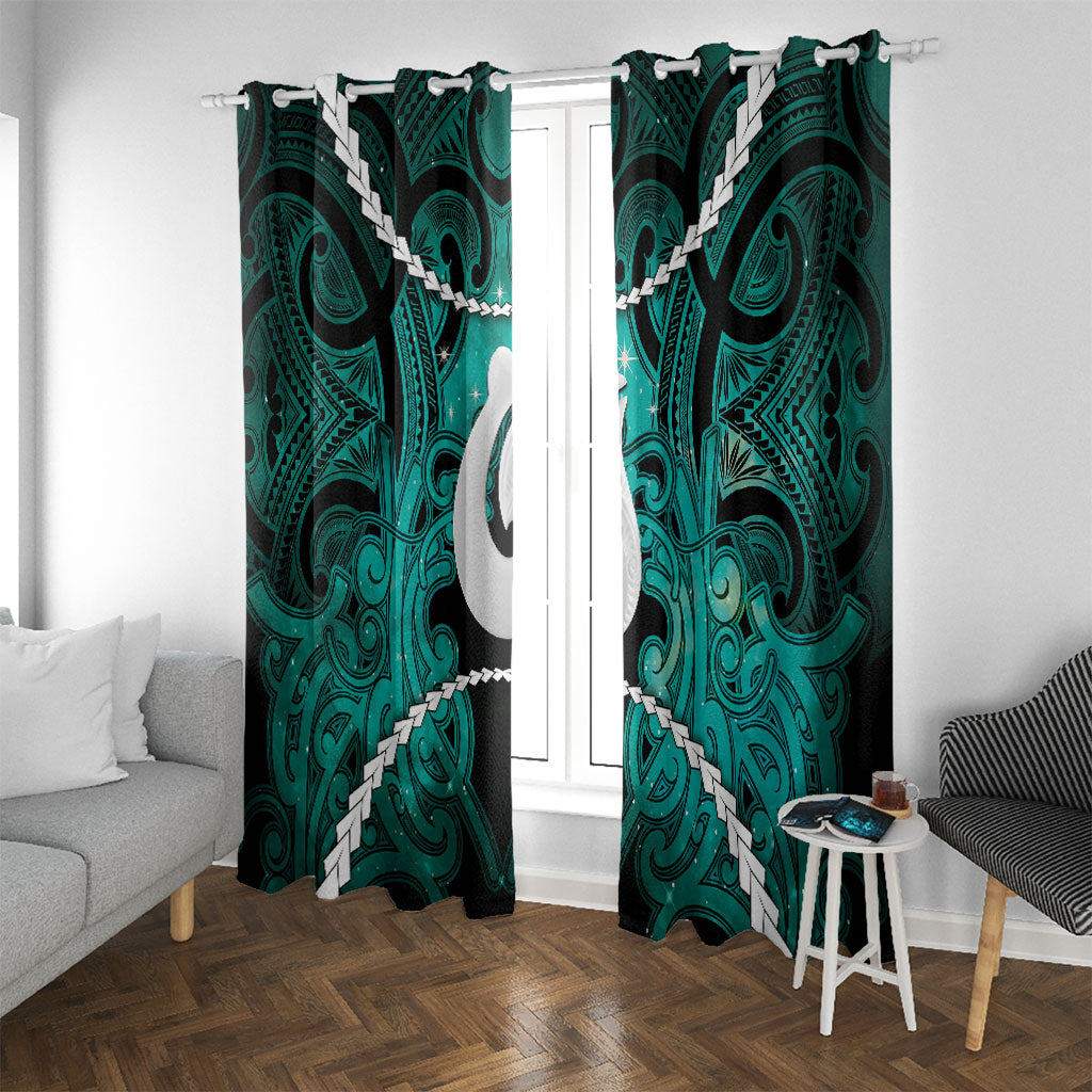 Maori Matariki Hei Matau Turquoise Window Curtain Maori Kowhaiwhai Pattern Galaxy LT01 With Grommets Turquoise - Polynesian Pride