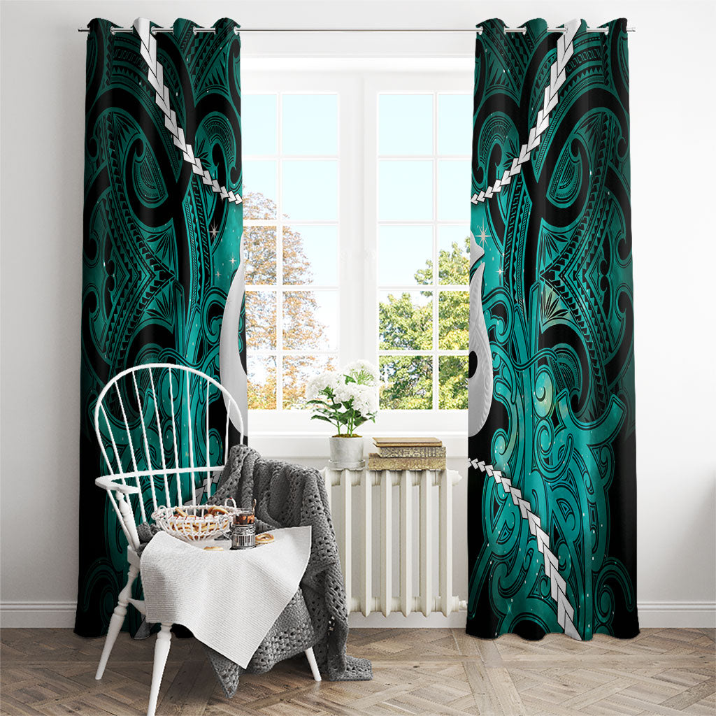 Maori Matariki Hei Matau Turquoise Window Curtain Maori Kowhaiwhai Pattern Galaxy LT01 - Polynesian Pride