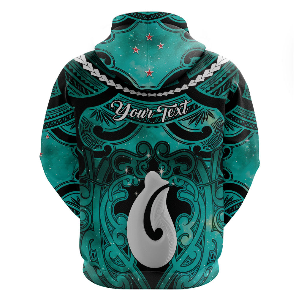 Personalised Maori Matariki Hei Matau Turquoise Zip Hoodie Maori Kowhaiwhai Pattern Galaxy LT01 - Polynesian Pride