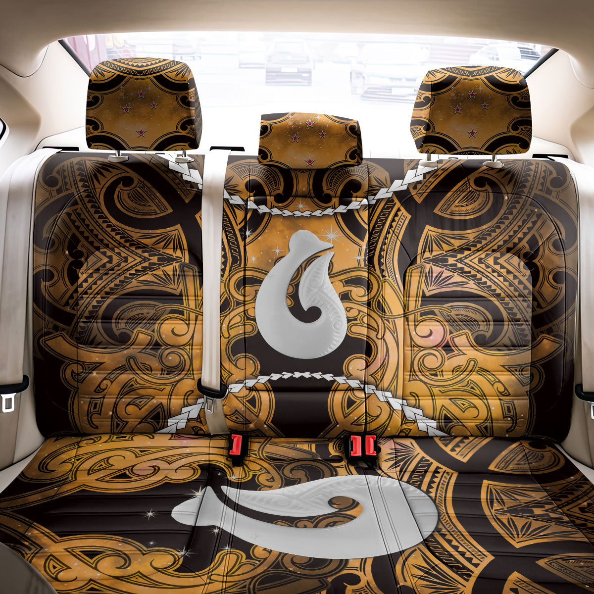 Maori Matariki Hei Matau Kowhai Back Car Seat Cover Maori Kowhaiwhai Pattern Galaxy LT01 - Polynesian Pride