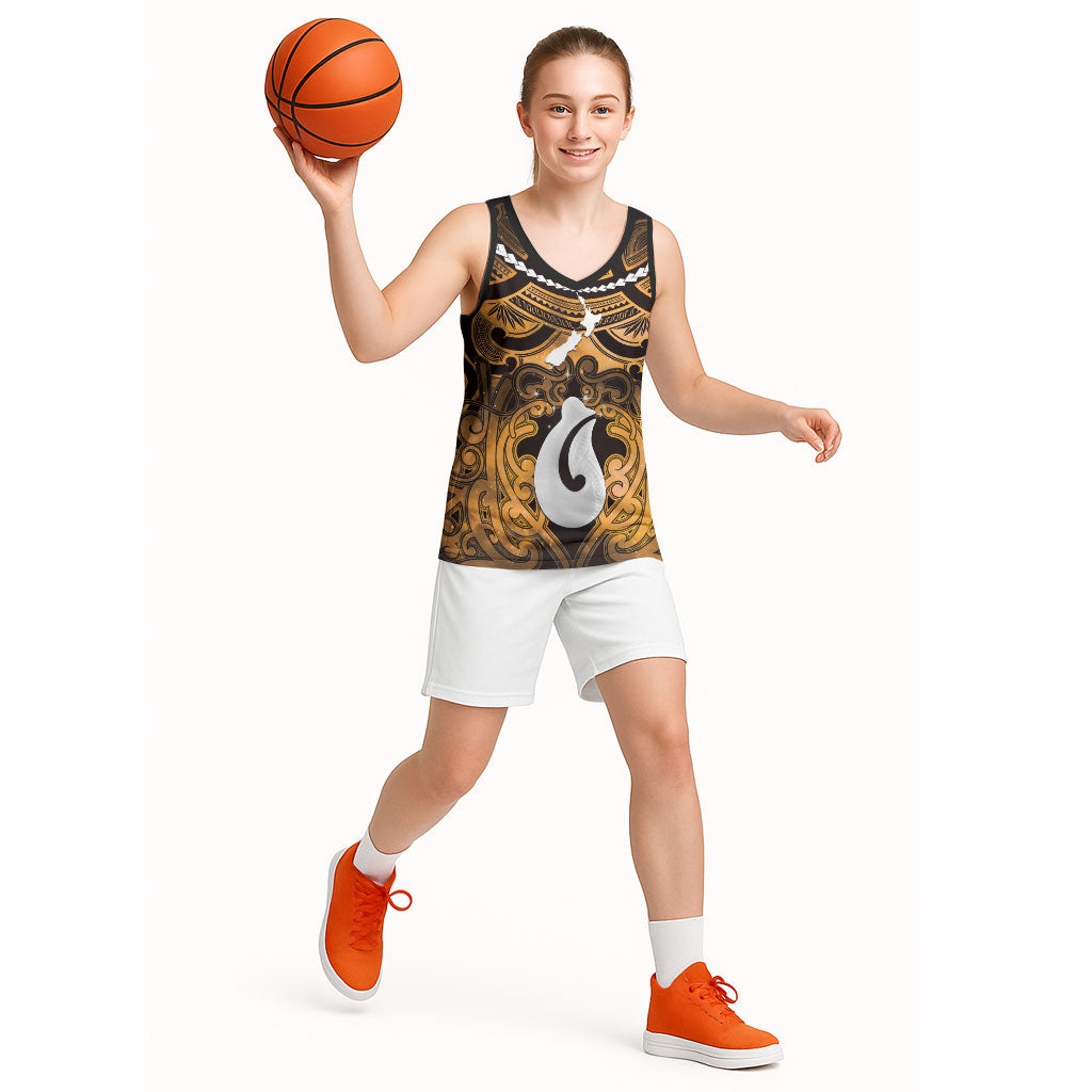 Personalised Maori Matariki Hei Matau Kowhai Basketball Jersey Maori Kowhaiwhai Pattern Galaxy