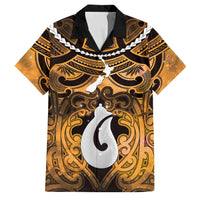 Personalised Maori Matariki Hei Matau Kowhai Family Matching Off The Shoulder Long Sleeve Dress and Hawaiian Shirt Maori Kowhaiwhai Pattern Galaxy LT01 Dad's Shirt - Short Sleeve Yellow - Polynesian Pride