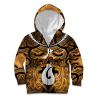 Personalised Maori Matariki Hei Matau Kowhai Kid Hoodie Maori Kowhaiwhai Pattern Galaxy LT01 Zip Hoodie Yellow - Polynesian Pride