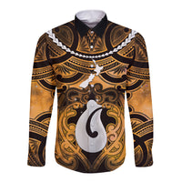 Personalised Maori Matariki Hei Matau Kowhai Long Sleeve Button Shirt Maori Kowhaiwhai Pattern Galaxy LT01 Unisex Yellow - Polynesian Pride