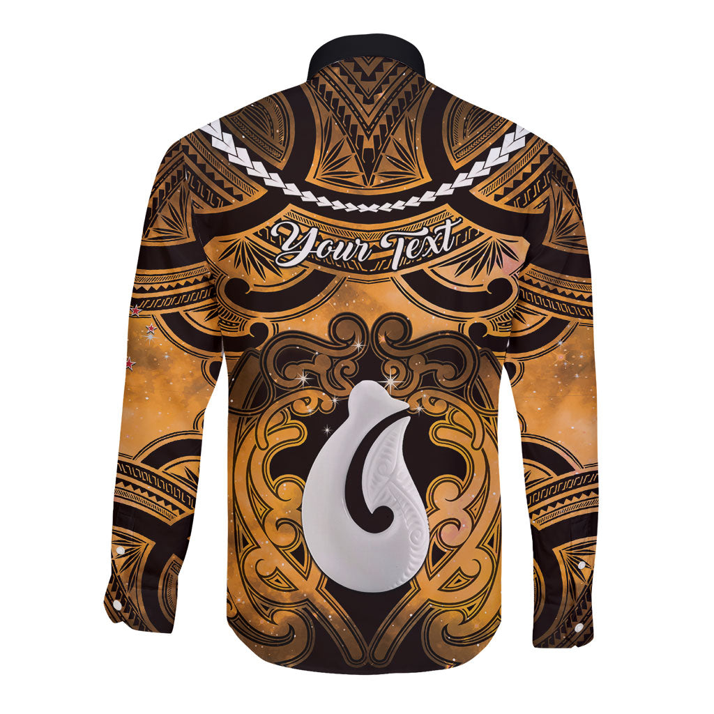 Personalised Maori Matariki Hei Matau Kowhai Long Sleeve Button Shirt Maori Kowhaiwhai Pattern Galaxy LT01 - Polynesian Pride