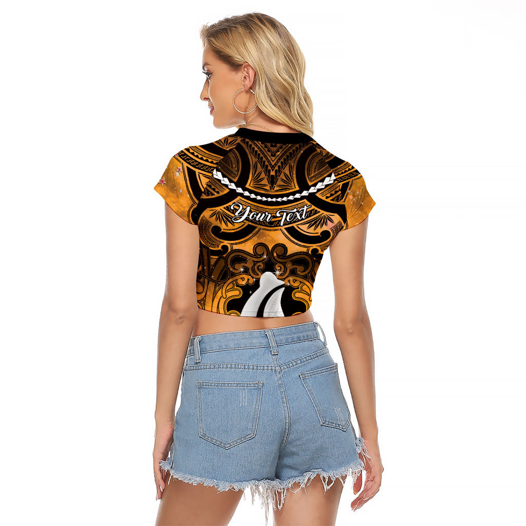 Personalised Maori Matariki Hei Matau Kowhai Raglan Cropped T Shirt Maori Kowhaiwhai Pattern Galaxy LT01 - Polynesian Pride