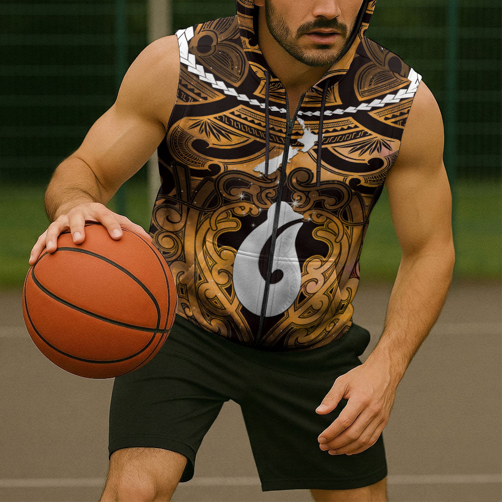 Personalised Maori Matariki Hei Matau Kowhai Sleeveless Zip Hoodie Maori Kowhaiwhai Pattern Galaxy