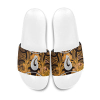 Maori Matariki Hei Matau Kowhai Slide Sandals Maori Kowhaiwhai Pattern Galaxy LT01 Yellow - Polynesian Pride