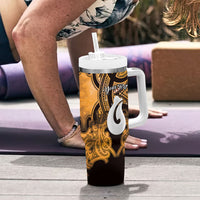 Personalised Maori Matariki Hei Matau Kowhai Tumbler With Handle Maori Kowhaiwhai Pattern Galaxy LT01 - Polynesian Pride