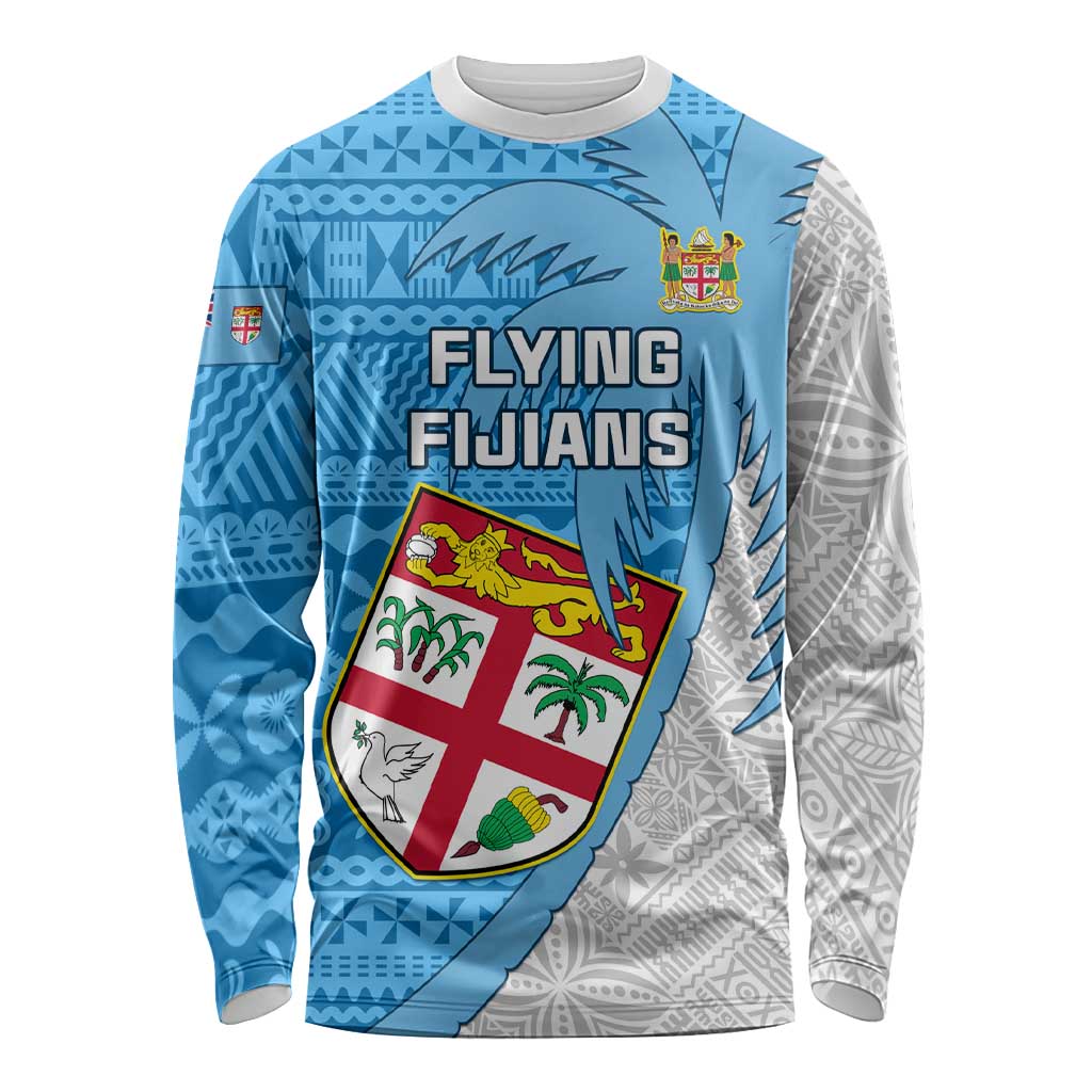Fiji Rugby Long Sleeve Shirt Come On Fijian Tapa Pattern LT01 Unisex Blue - Polynesian Pride