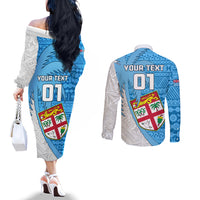 Custom Fiji Rugby Couples Matching Off The Shoulder Long Sleeve Dress and Long Sleeve Button Shirts Come On Fijian Tapa Pattern LT01 - Polynesian Pride