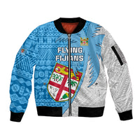 Custom Fiji Rugby Sleeve Zip Bomber Jacket Come On Fijian Tapa Pattern LT01 Unisex Blue - Polynesian Pride