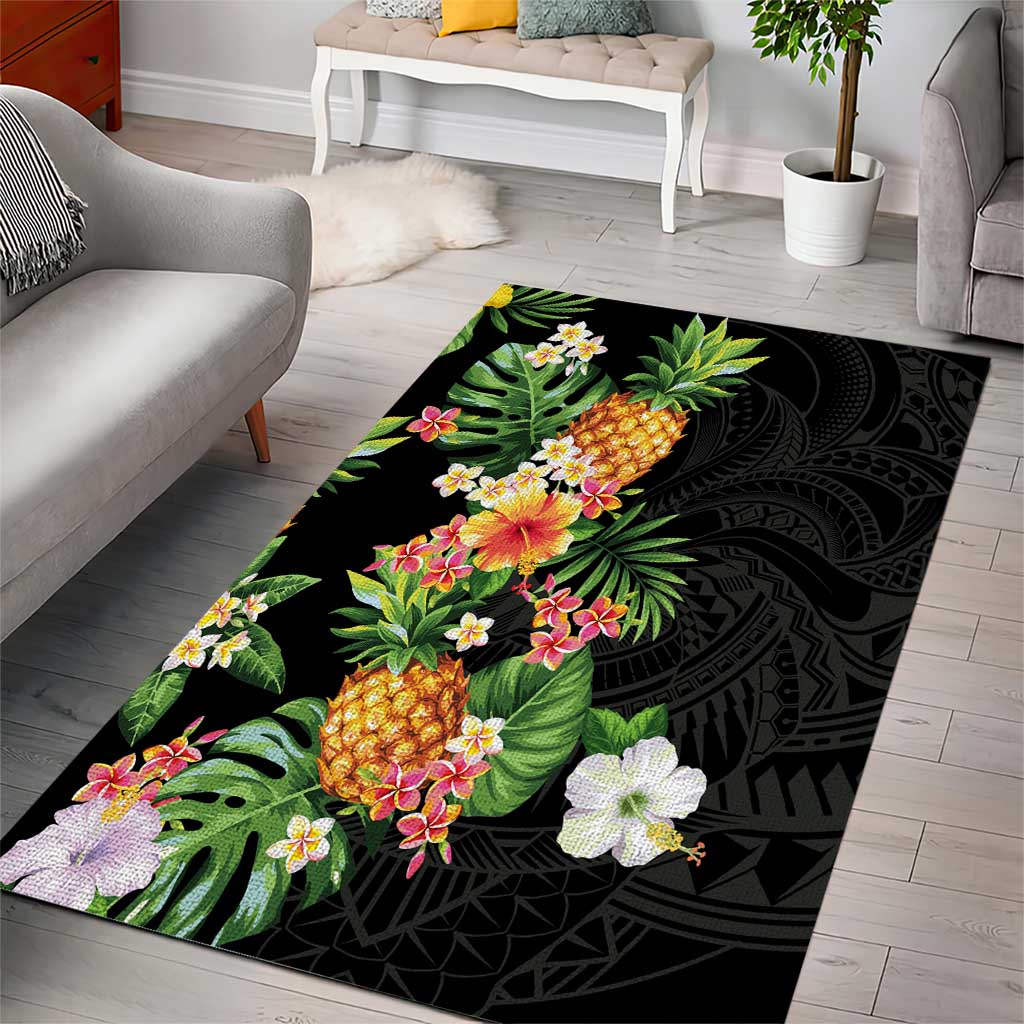 Hawaii Pineapple Tropical Area Rug Colorful Hibiscus Plumeria