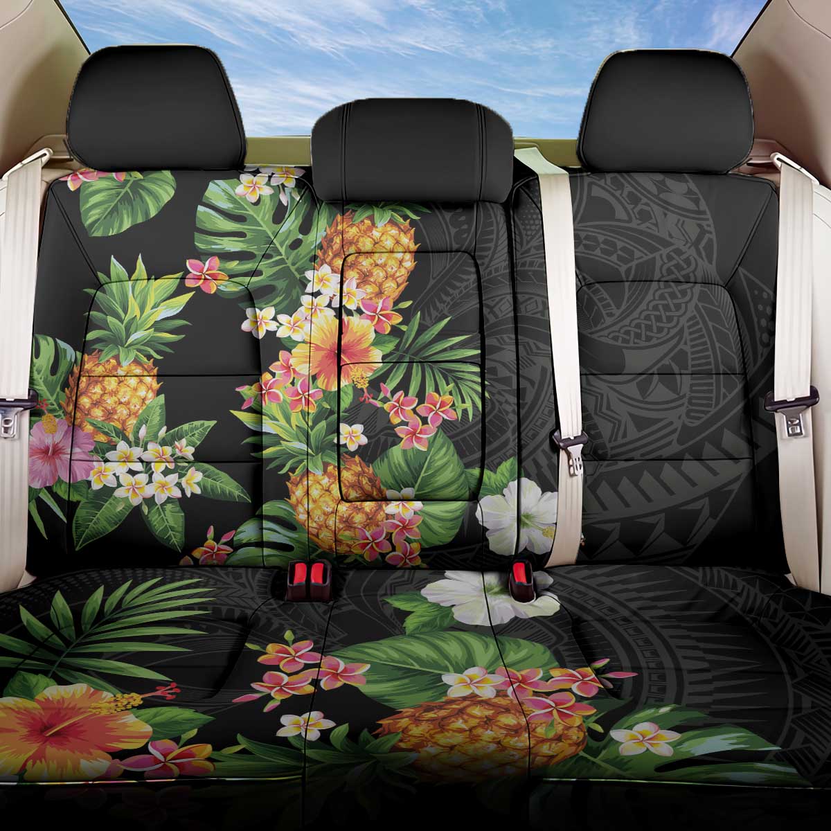 Hawaii Pineapple Tropical Back Car Seat Cover Colorful Hibiscus Plumeria LT01 One Size Black - Polynesian Pride
