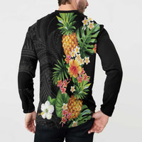 Hawaii Pineapple Tropical Button Sweatshirt Colorful Hibiscus Plumeria