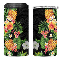 Hawaii Pineapple Tropical 4 in 1 Can Cooler Tumbler Colorful Hibiscus Plumeria