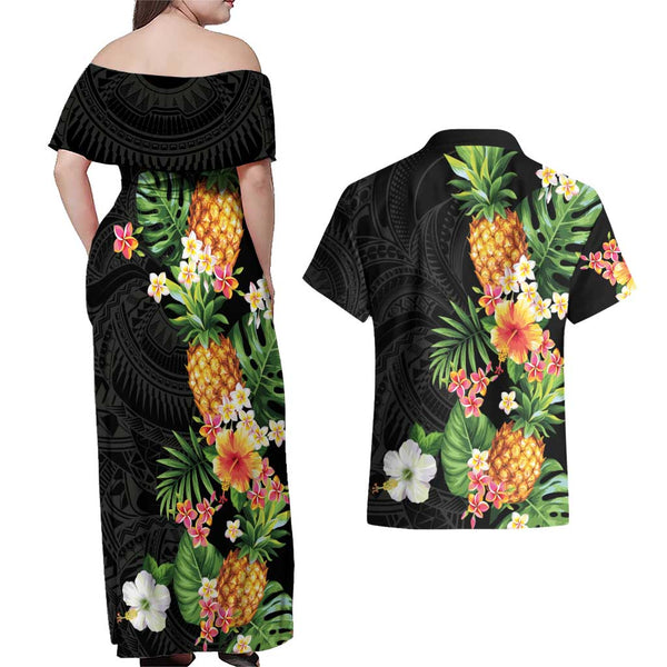 Polynesia Couples Matching Off Shoulder Maxi Dress and Hawaiian Shirt Plumeria White Curves LT7 main image 1