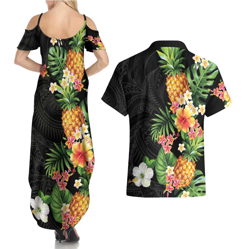 Hawaii Pineapple Tropical Couples Matching Summer Maxi Dress and Hawaiian Shirt Colorful Hibiscus Plumeria LT01 - Polynesian Pride