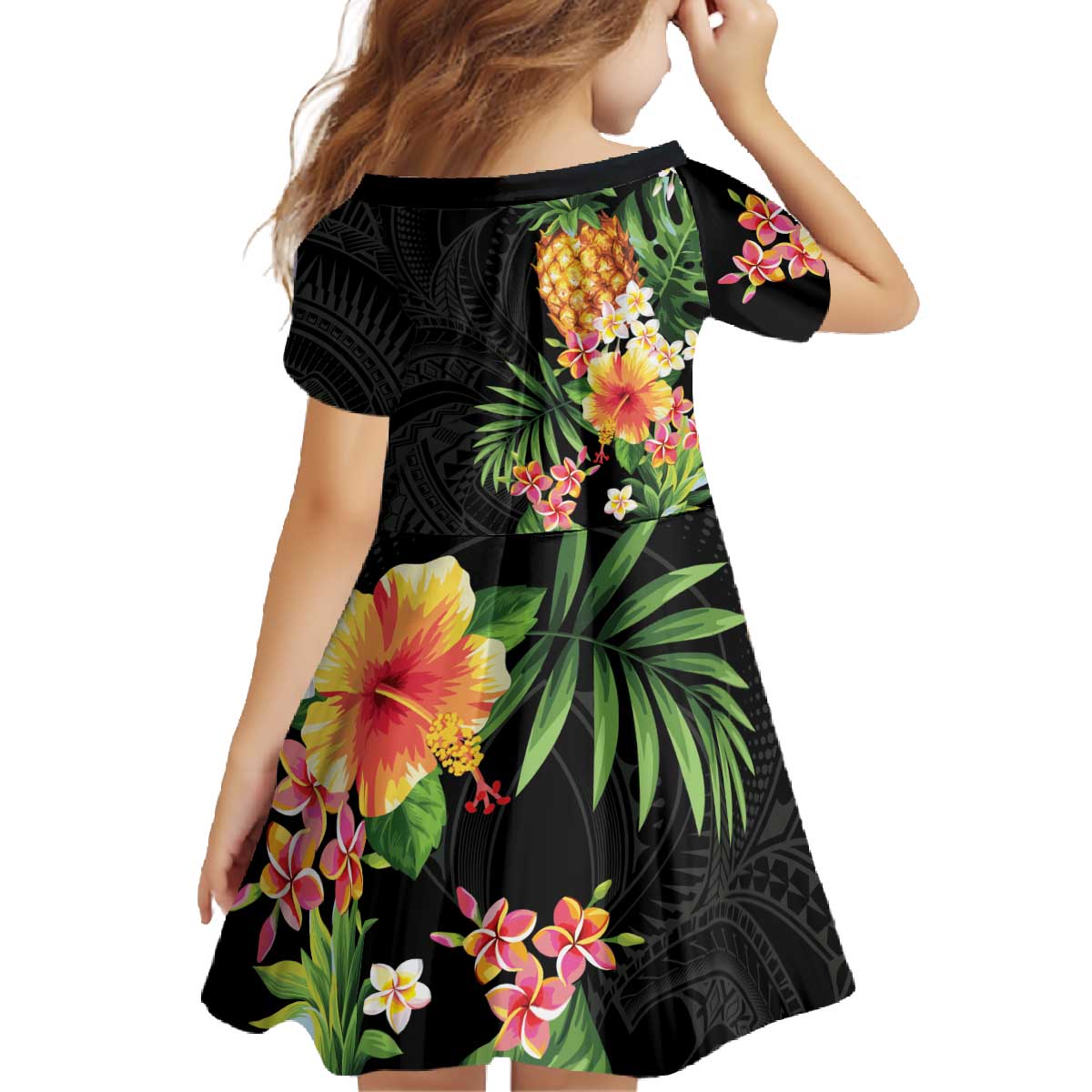 Hawaii Pineapple Tropical Family Matching Off The Shoulder Long Sleeve Dress and Hawaiian Shirt Colorful Hibiscus Plumeria