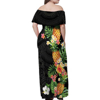 Hawaii Pineapple Tropical Family Matching Off Shoulder Maxi Dress and Hawaiian Shirt Colorful Hibiscus Plumeria