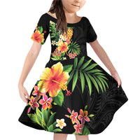 Hawaii Pineapple Tropical Family Matching Off Shoulder Short Dress and Hawaiian Shirt Colorful Hibiscus Plumeria