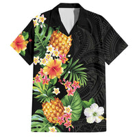 Hawaii Pineapple Tropical Family Matching Short Sleeve Bodycon Dress and Hawaiian Shirt Colorful Hibiscus Plumeria LT01 Dad's Shirt - Short Sleeve Black - Polynesian Pride