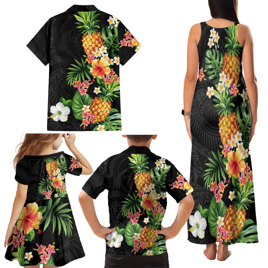 Hawaii Pineapple Tropical Family Matching Tank Maxi Dress and Hawaiian Shirt Colorful Hibiscus Plumeria