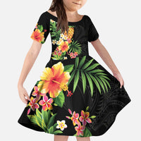 Hawaii Pineapple Tropical Kid Short Sleeve Dress Colorful Hibiscus Plumeria