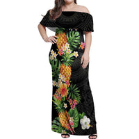 Hawaii Pineapple Tropical Off Shoulder Maxi Dress Colorful Hibiscus Plumeria