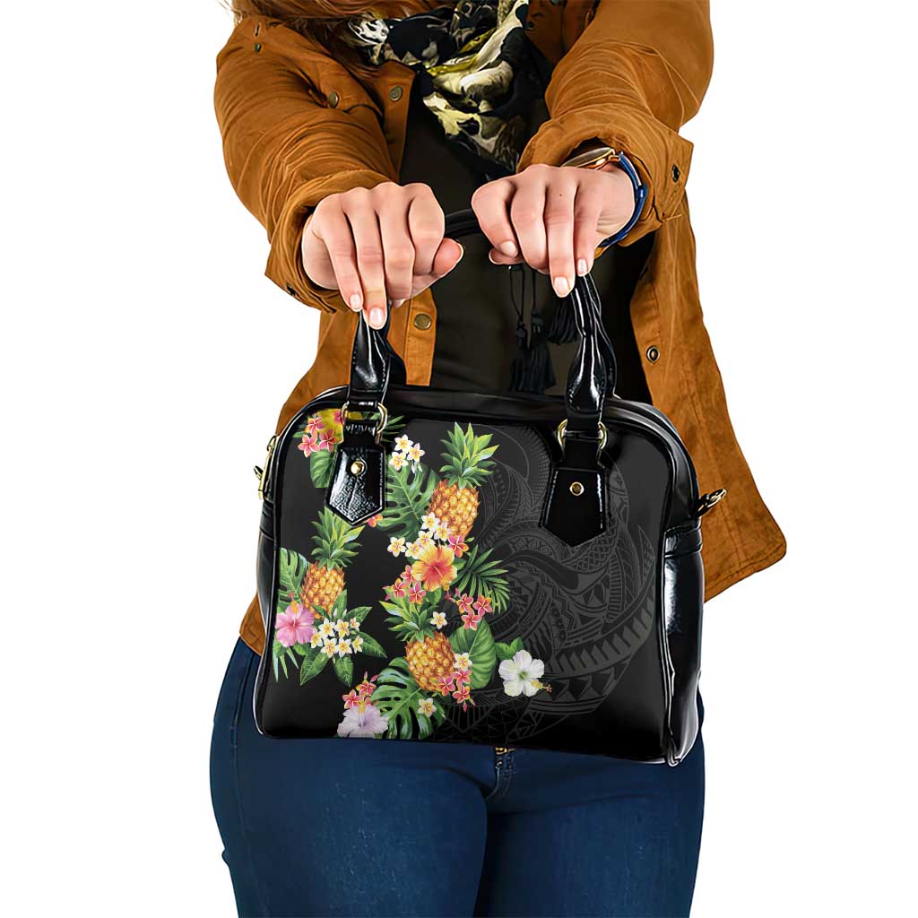 Hawaii Pineapple Tropical Shoulder Handbag Colorful Hibiscus Plumeria LT01 One Size Black - Polynesian Pride