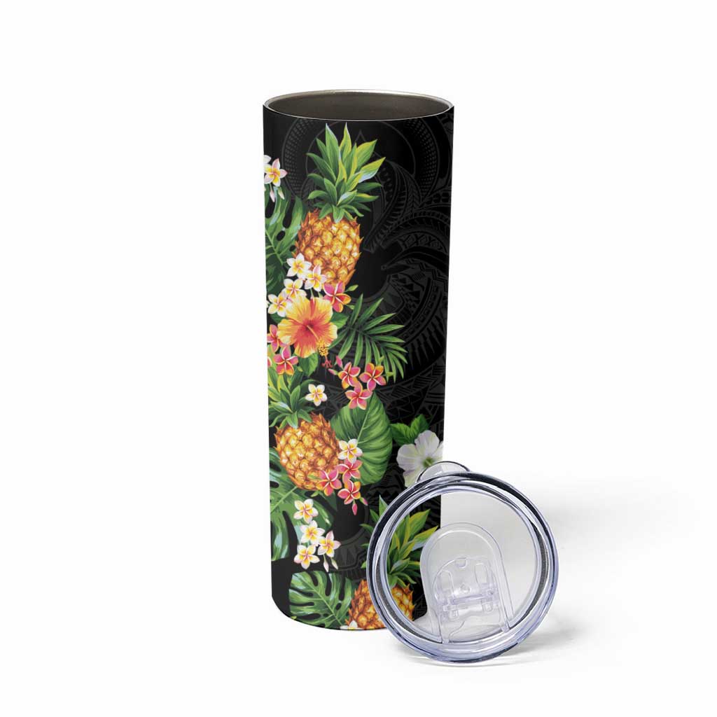 Hawaii Pineapple Tropical Skinny Tumbler Colorful Hibiscus Plumeria