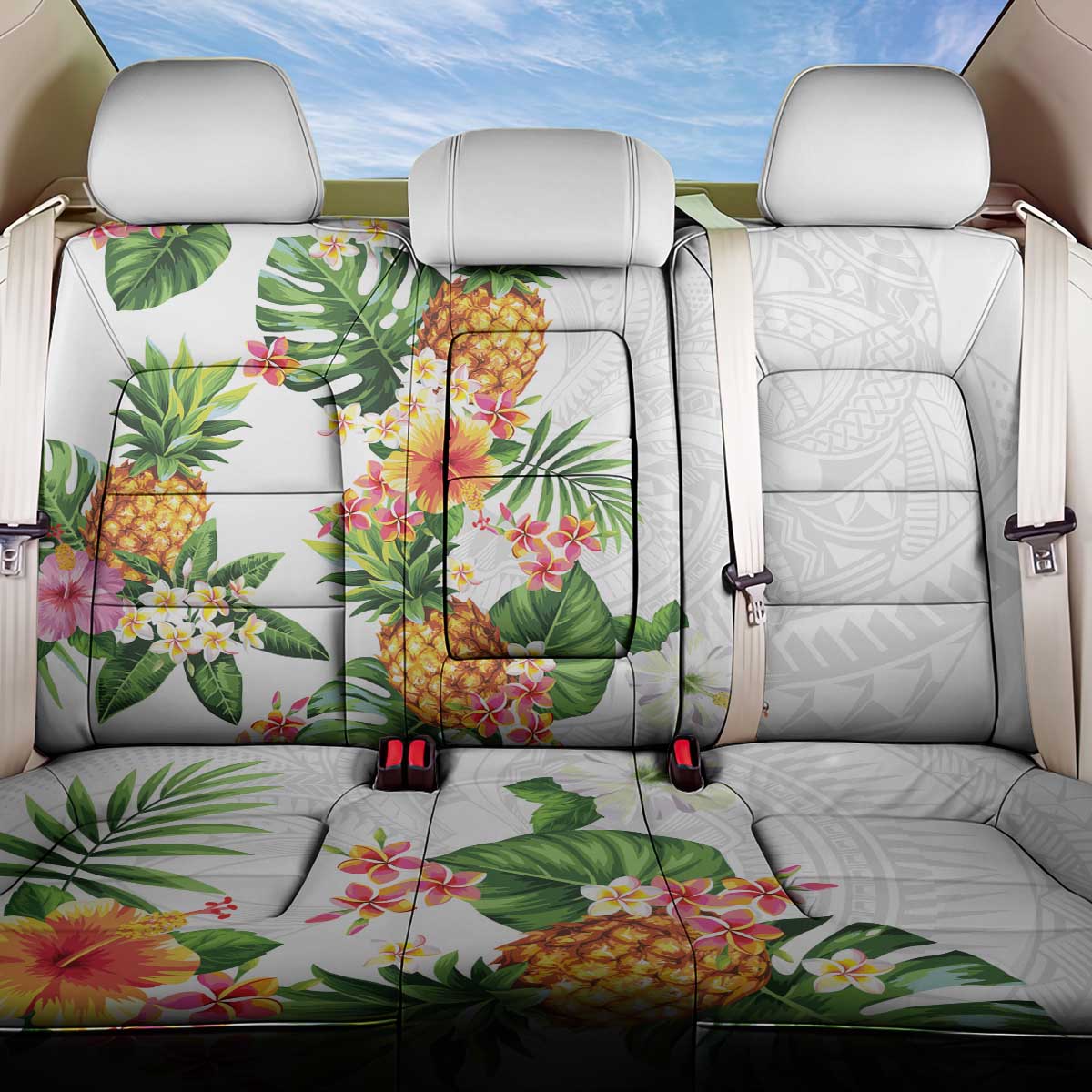 Hawaii Pineapple Tropical Back Car Seat Cover Luminous Hibiscus Plumeria LT01 One Size White - Polynesian Pride