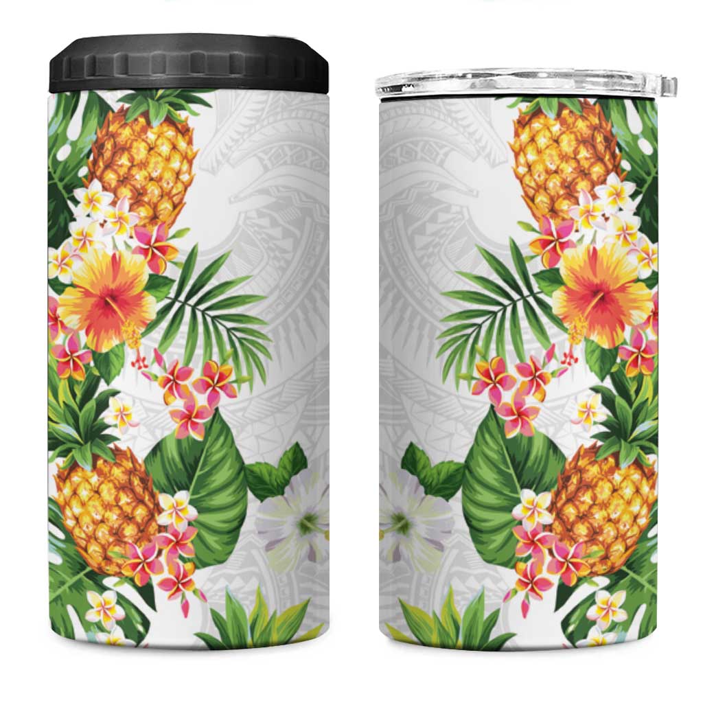 Hawaii Pineapple Tropical 4 in 1 Can Cooler Tumbler Luminous Hibiscus Plumeria