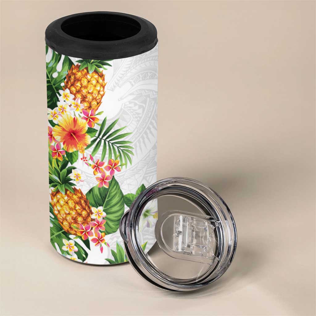 Hawaii Pineapple Tropical 4 in 1 Can Cooler Tumbler Luminous Hibiscus Plumeria