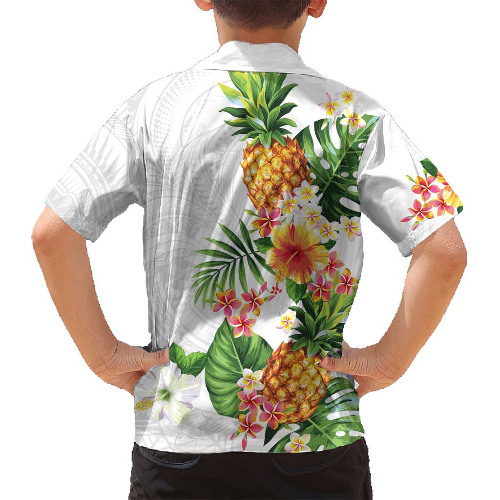 Hawaii Pineapple Tropical Family Matching Puletasi and Hawaiian Shirt Luminous Hibiscus Plumeria