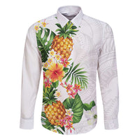 Hawaii Pineapple Tropical Family Matching Short Sleeve Bodycon Dress and Hawaiian Shirt Luminous Hibiscus Plumeria LT01 Dad's Shirt - Long Sleeve White - Polynesian Pride