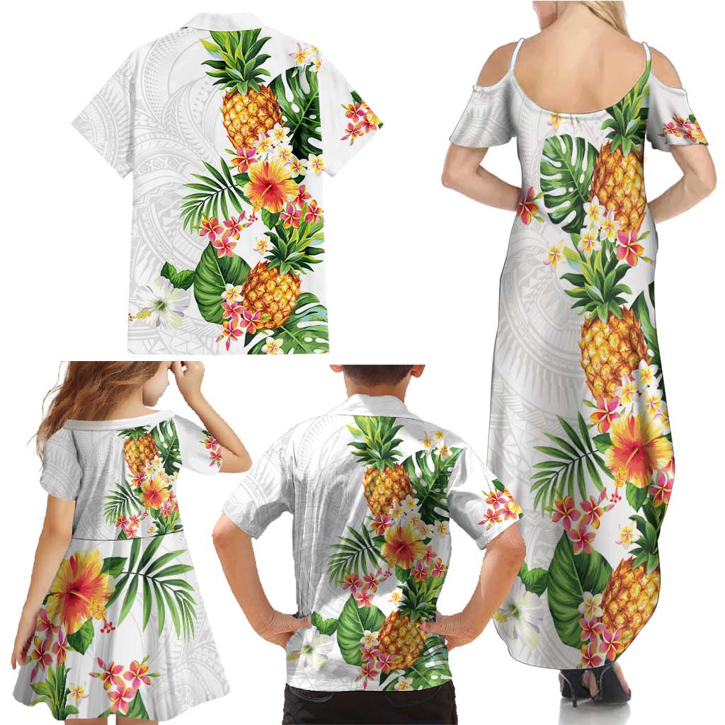 Hawaii Pineapple Tropical Family Matching Summer Maxi Dress and Hawaiian Shirt Luminous Hibiscus Plumeria
