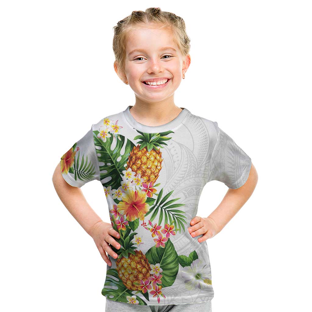 Hawaii Pineapple Tropical Kid T Shirt Luminous Hibiscus Plumeria LT01 White - Polynesian Pride
