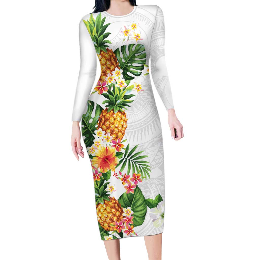 pineapple bodycon dress Hawaii Tropical Long Sleeve Luminous Hibiscus Midi bodycon