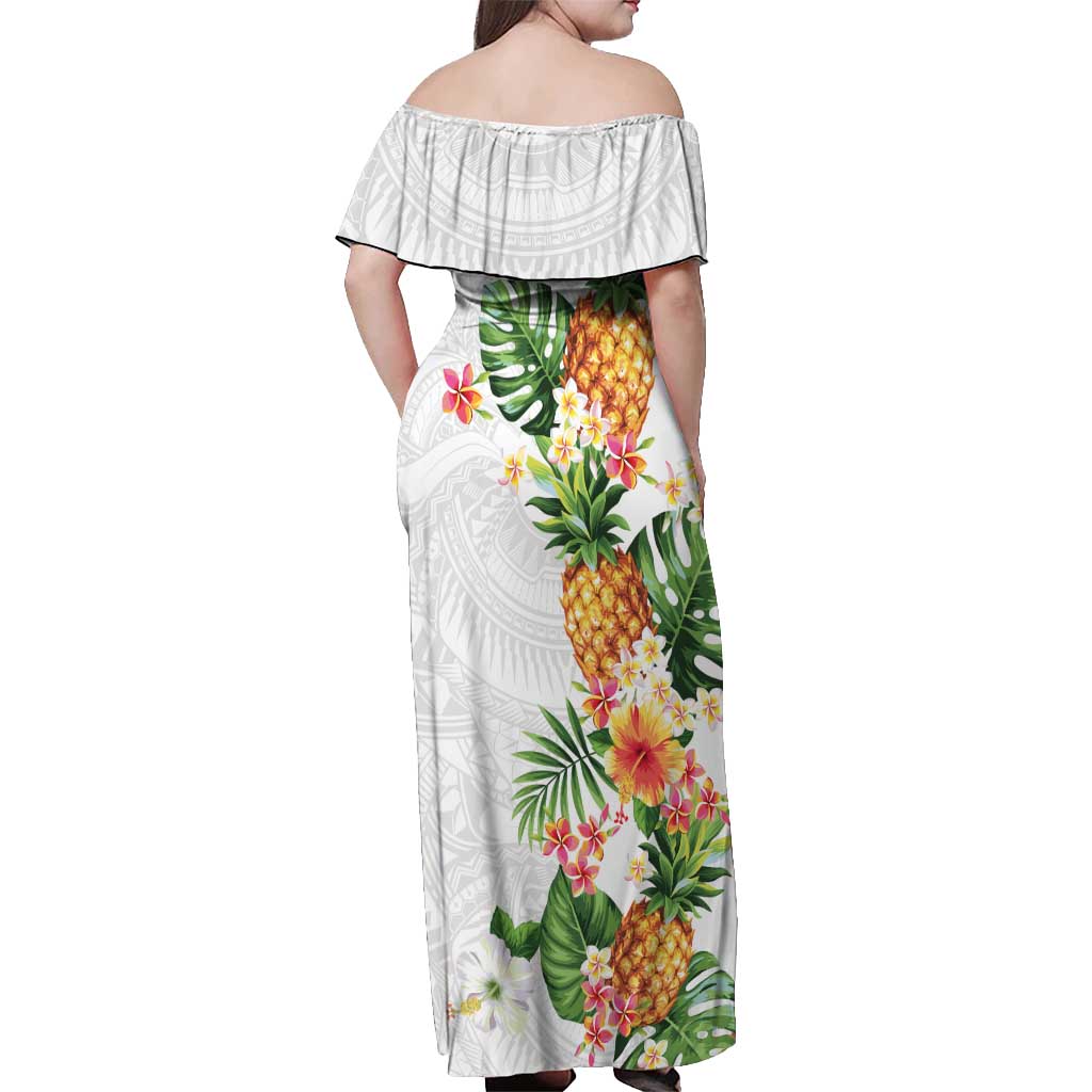 Hawaii Pineapple Tropical Off Shoulder Maxi Dress Luminous Hibiscus Plumeria
