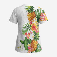 Hawaii Pineapple Tropical Scrub Top Luminous Hibiscus Plumeria - Polynesian Pride