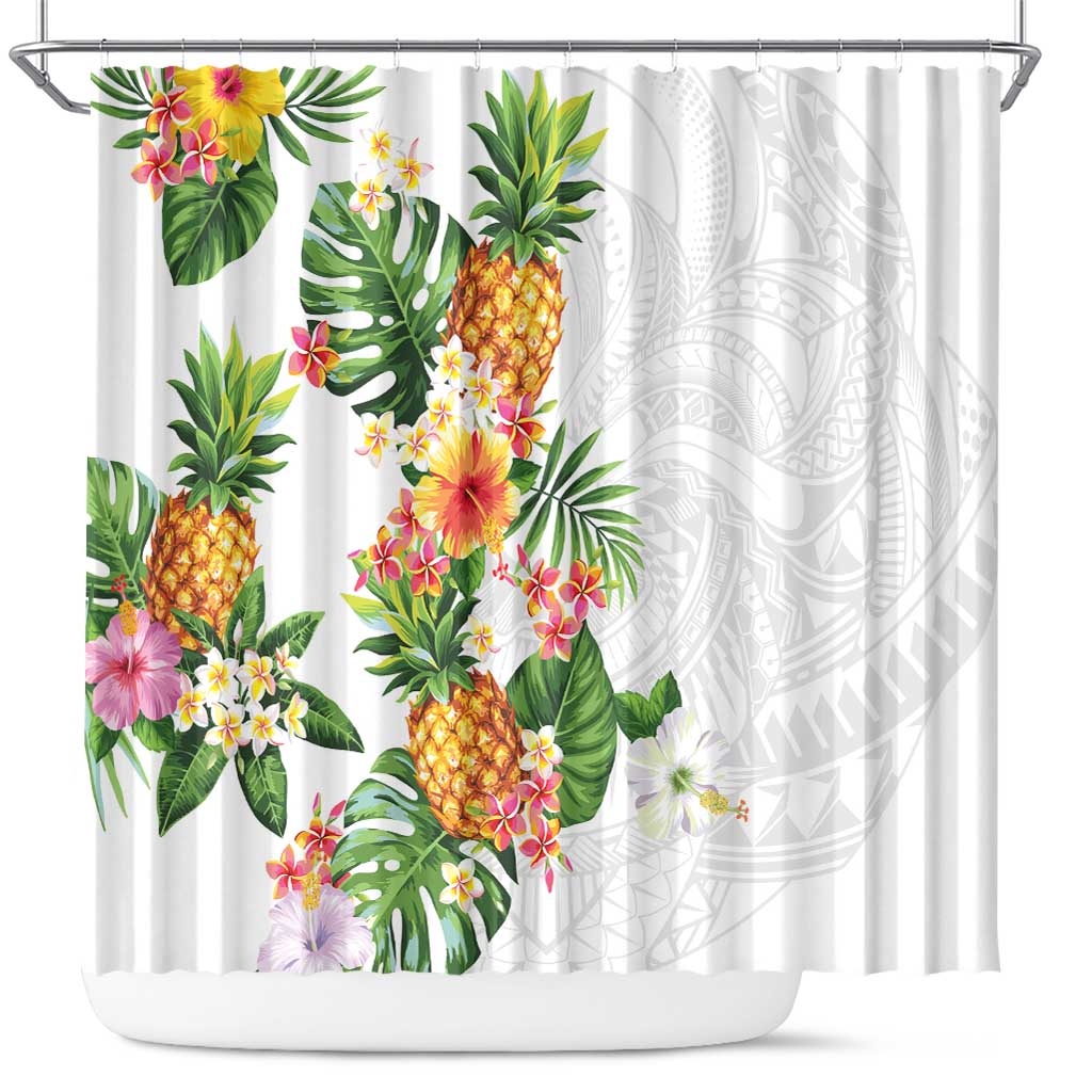 Hawaii Pineapple Tropical Shower Curtain Luminous Hibiscus Plumeria LT01 White - Polynesian Pride