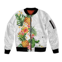 Hawaii Pineapple Tropical Sleeve Zip Bomber Jacket Luminous Hibiscus Plumeria LT01 Unisex White - Polynesian Pride