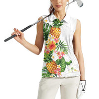Hawaii Pineapple Tropical Women Sleeveless Polo Shirt Luminous Hibiscus Plumeria