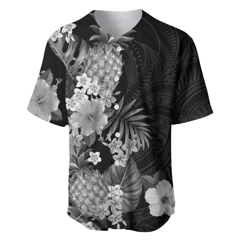 Hawaii Pineapple Tropical Baseball Jersey Neutral Hibiscus Plumeria LT01 Black - Polynesian Pride