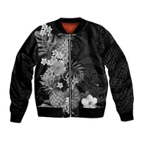 Hawaii Pineapple Tropical Bomber Jacket Neutral Hibiscus Plumeria LT01 Unisex Black - Polynesian Pride