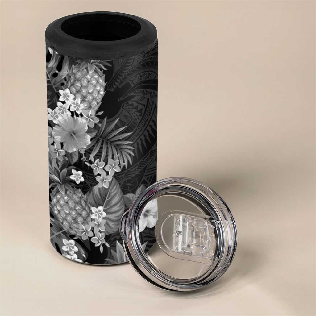 Hawaii Pineapple Tropical 4 in 1 Can Cooler Tumbler Neutral Hibiscus Plumeria
